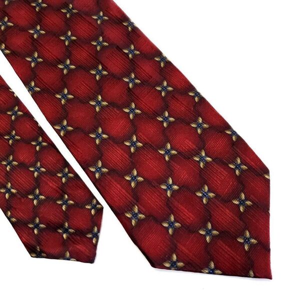 Nordstrom JZ Richards Red Print Geometric Floral Wide Textured‎ Silk Tie - Picture 1 of 7